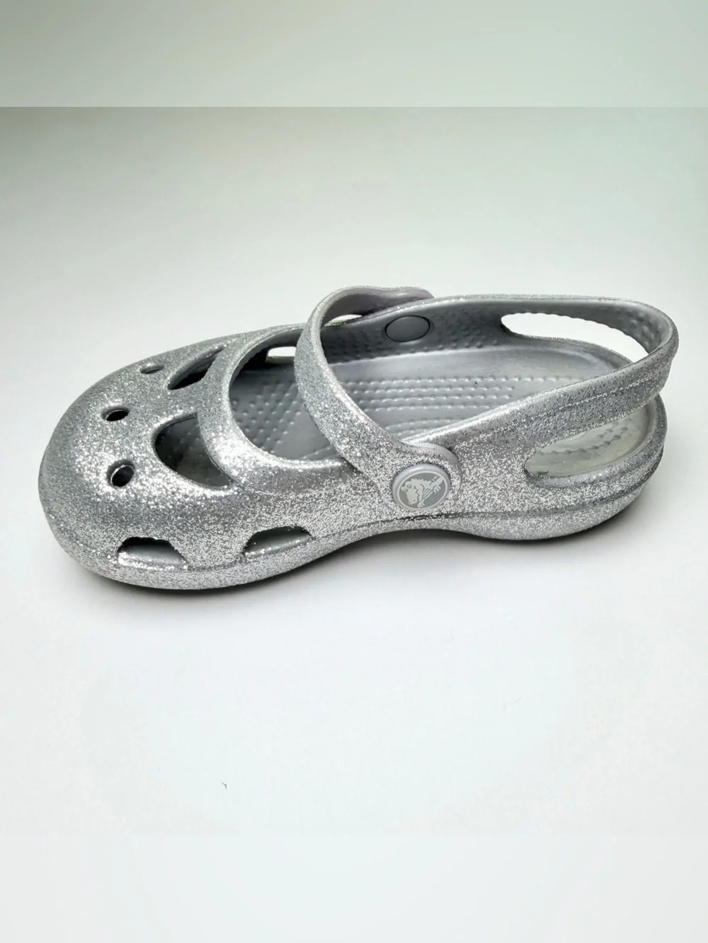 Crocs Toddler Girl Shayna Silver Glitter Mary Jane Sandals - Size 6